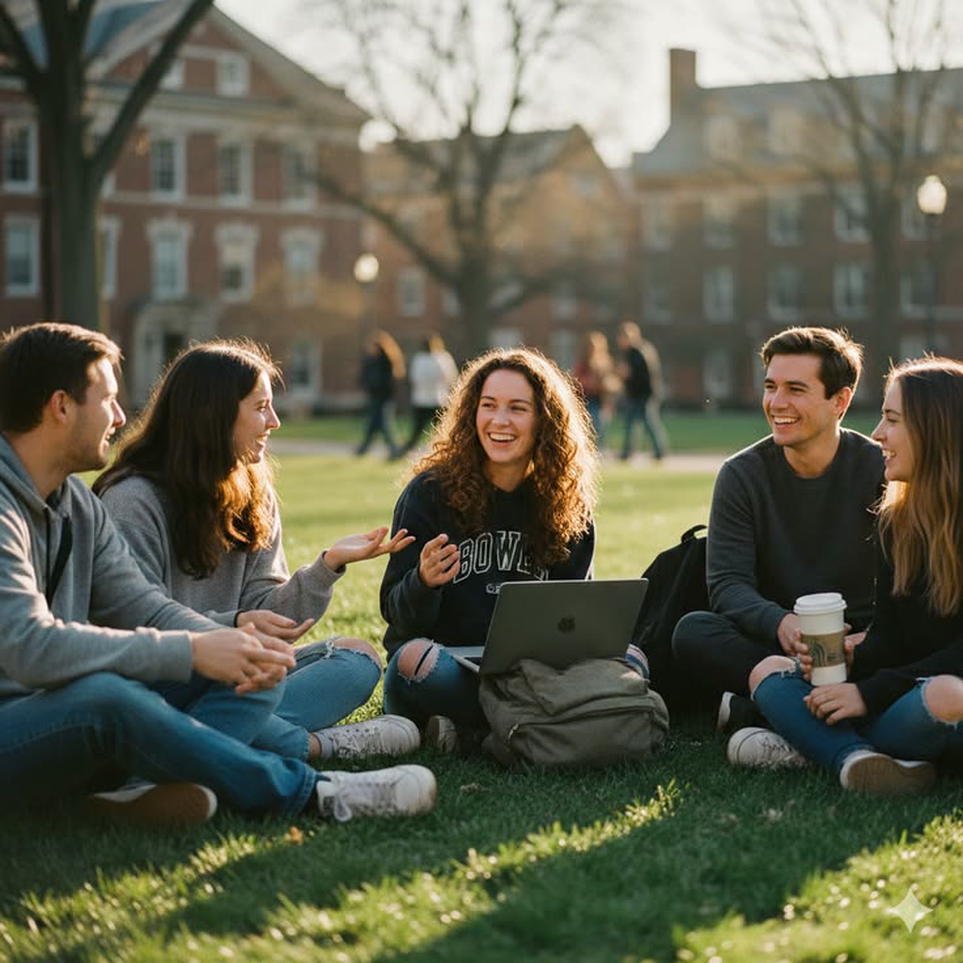 Students studying together on a university campus